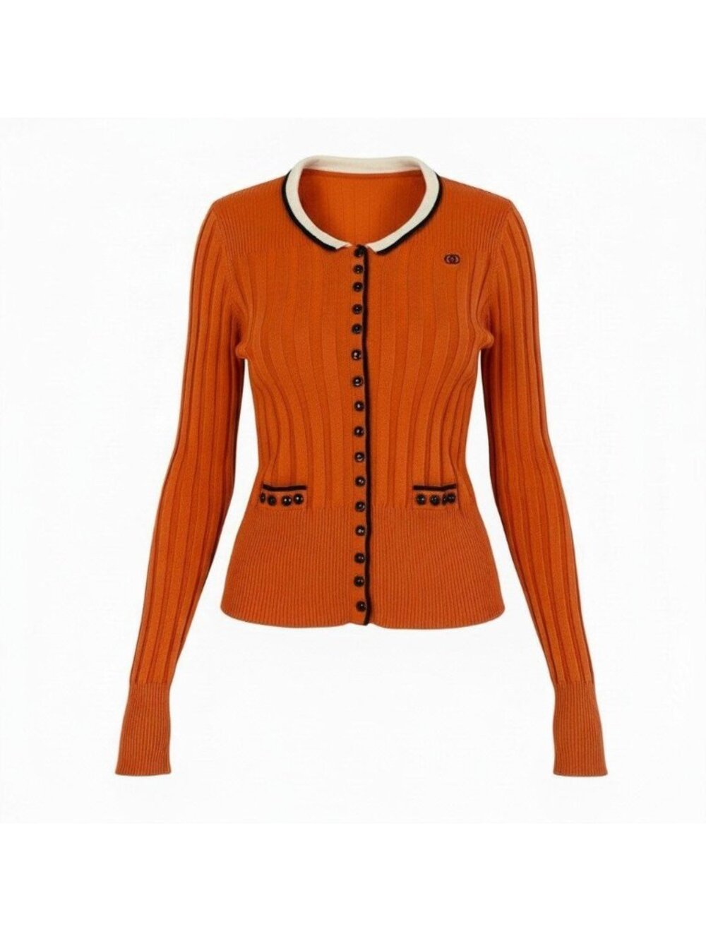 Gucci Tom Ford Era Rib Knit Long Sleeve Cardigan Interlocking G Logo